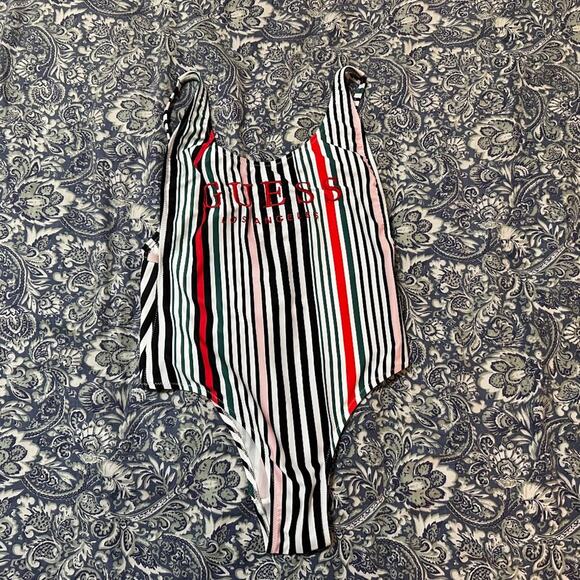GUESS - Striped One Piece Striped Scoop Back Swimsuit - Picture 1 of 5